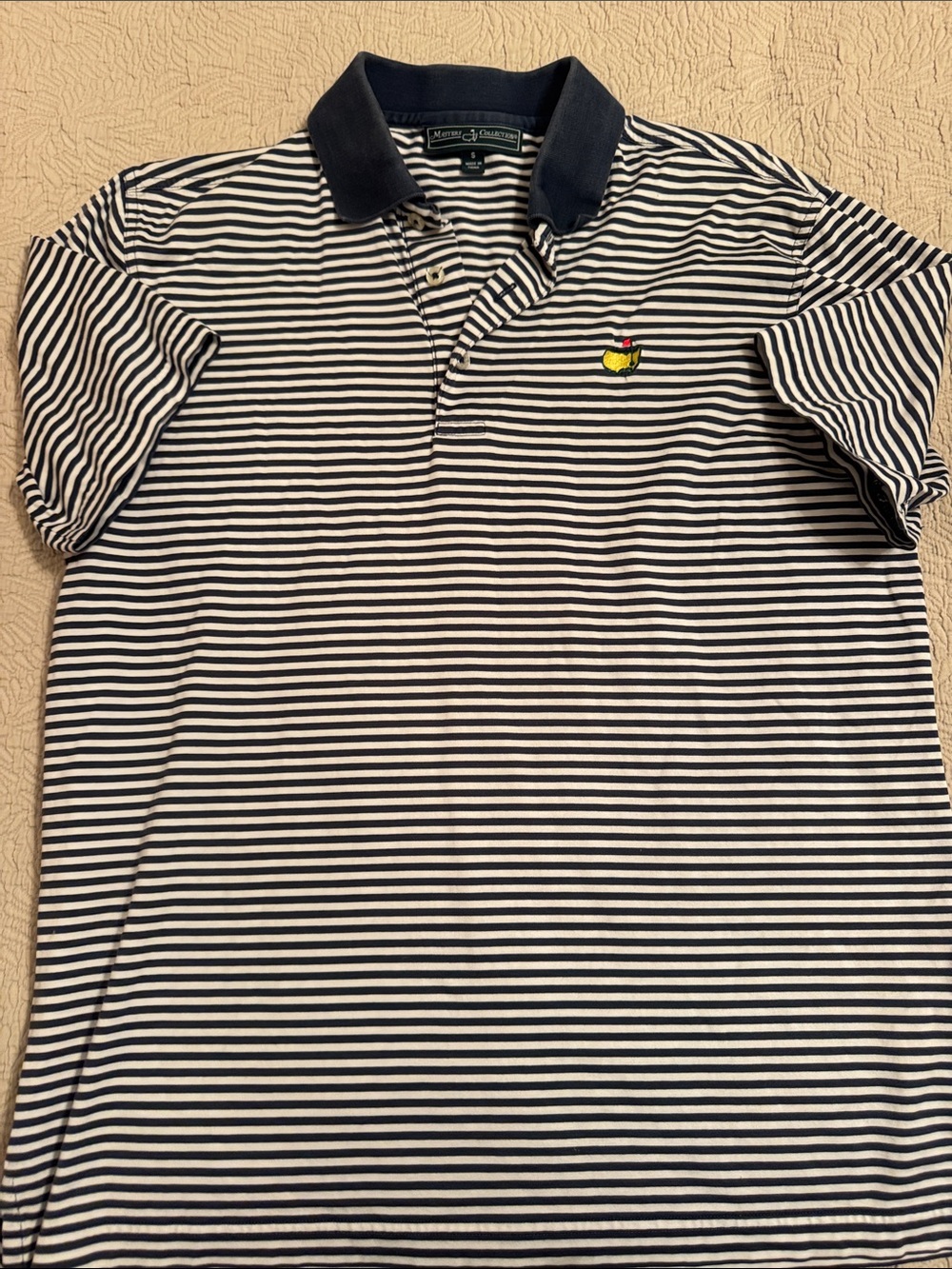 Striped Masters navy white Golf Polo Shirt Sz small